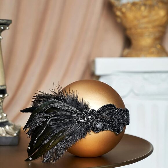 1920s Flapper Headband Black Feather Headpiece 20s Gatsby Accessory - Picture 2 of 6